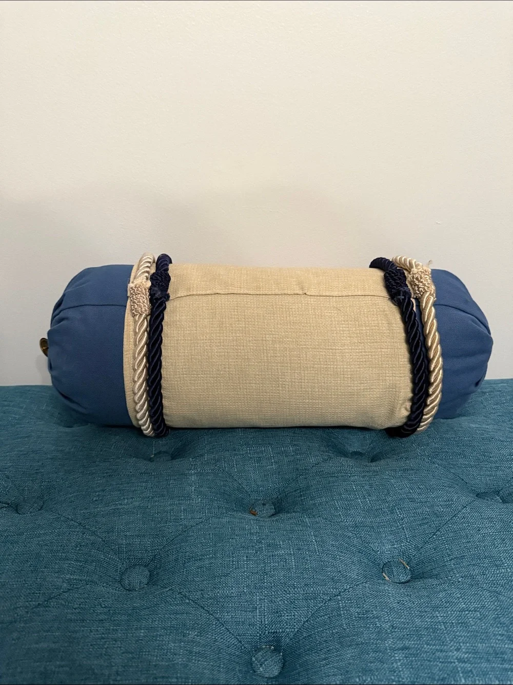 Blue and Beige Decorative Bolster Pillow